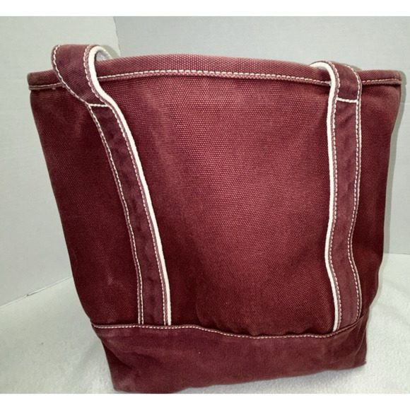 LANDS END Heavyweight Canvas Tote Open Maroon Pockets Inside & Out Key Fob Med - Picture 14 of 16